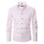 Front view of Salmon Pink Old Money Stretch Button-up Shirt