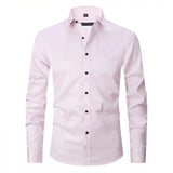 Front view of Salmon Pink Old Money Stretch Button-up Shirt