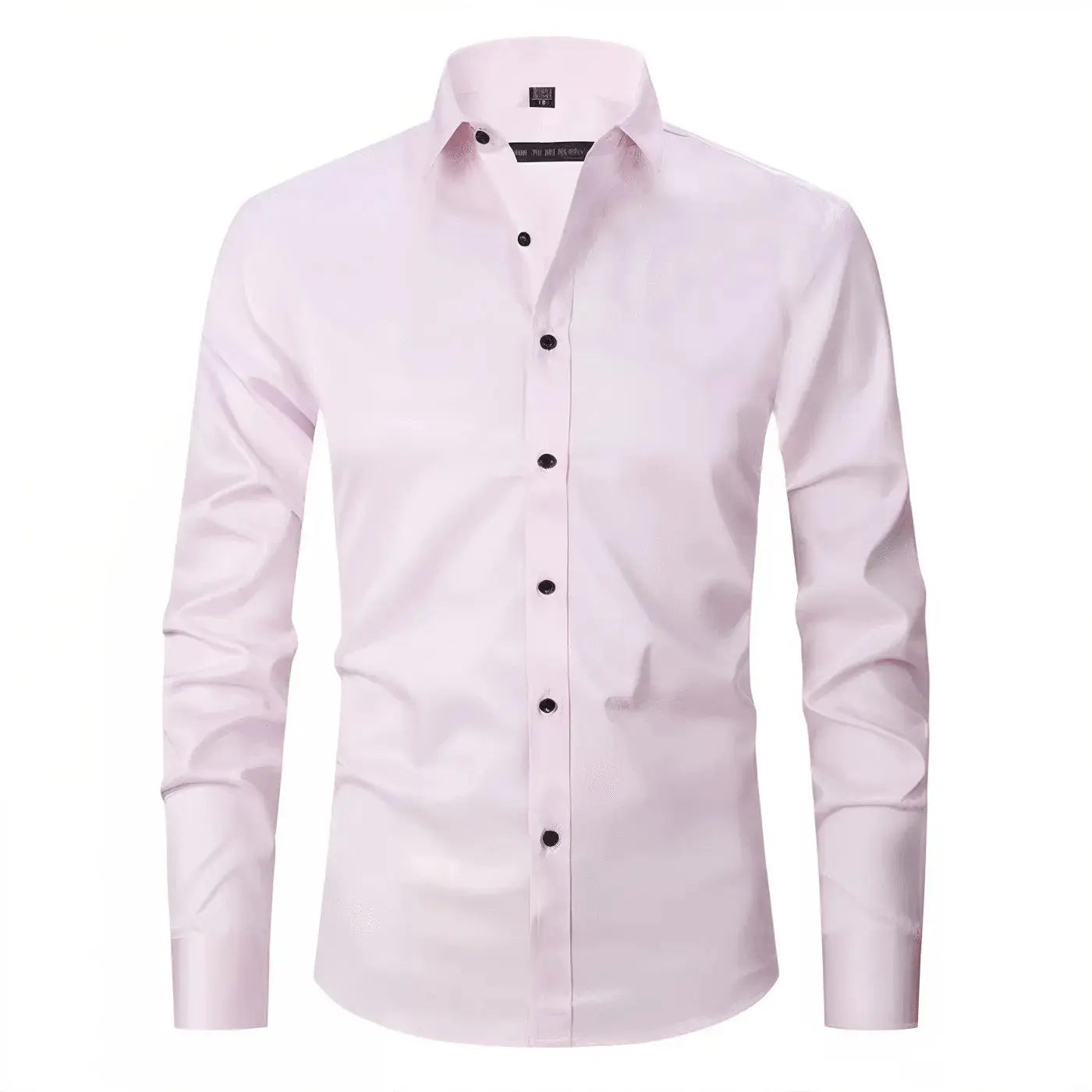 Front view of Salmon Pink Old Money Stretch Button-up Shirt
