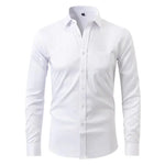 Front view of White Old Money Stretch Button-up Shirt