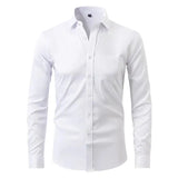 Front view of White Old Money Stretch Button-up Shirt