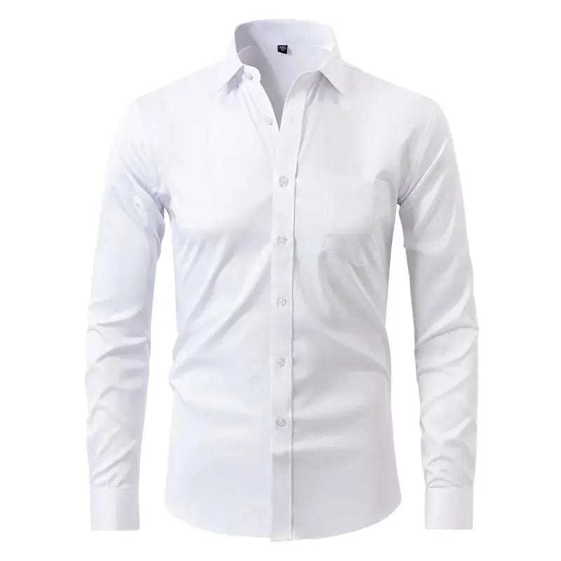 Front view of White Old Money Stretch Button-up Shirt