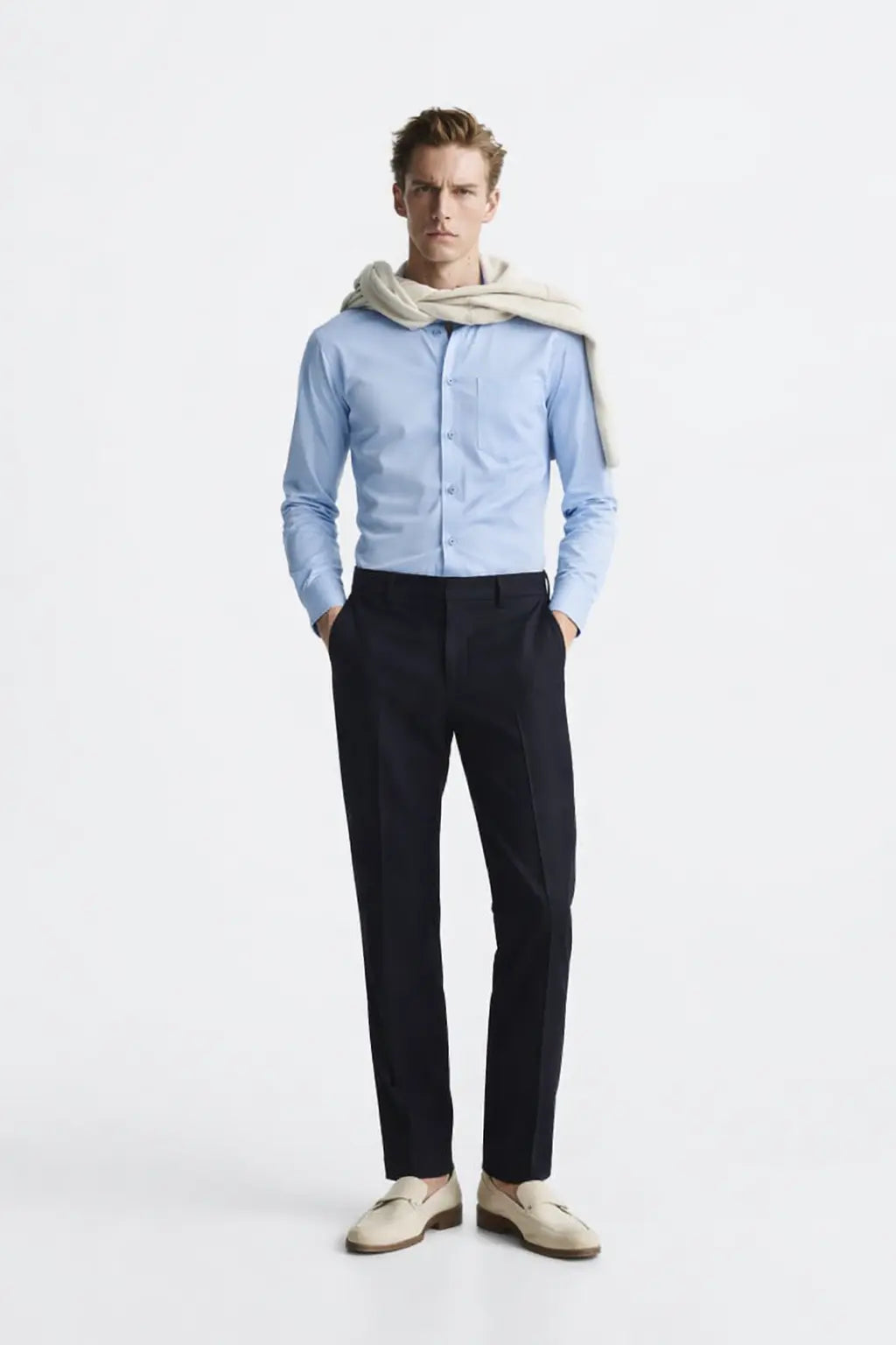 Old Money Stretch Button-up Shirt shown in a lifestyle setting, alternate view