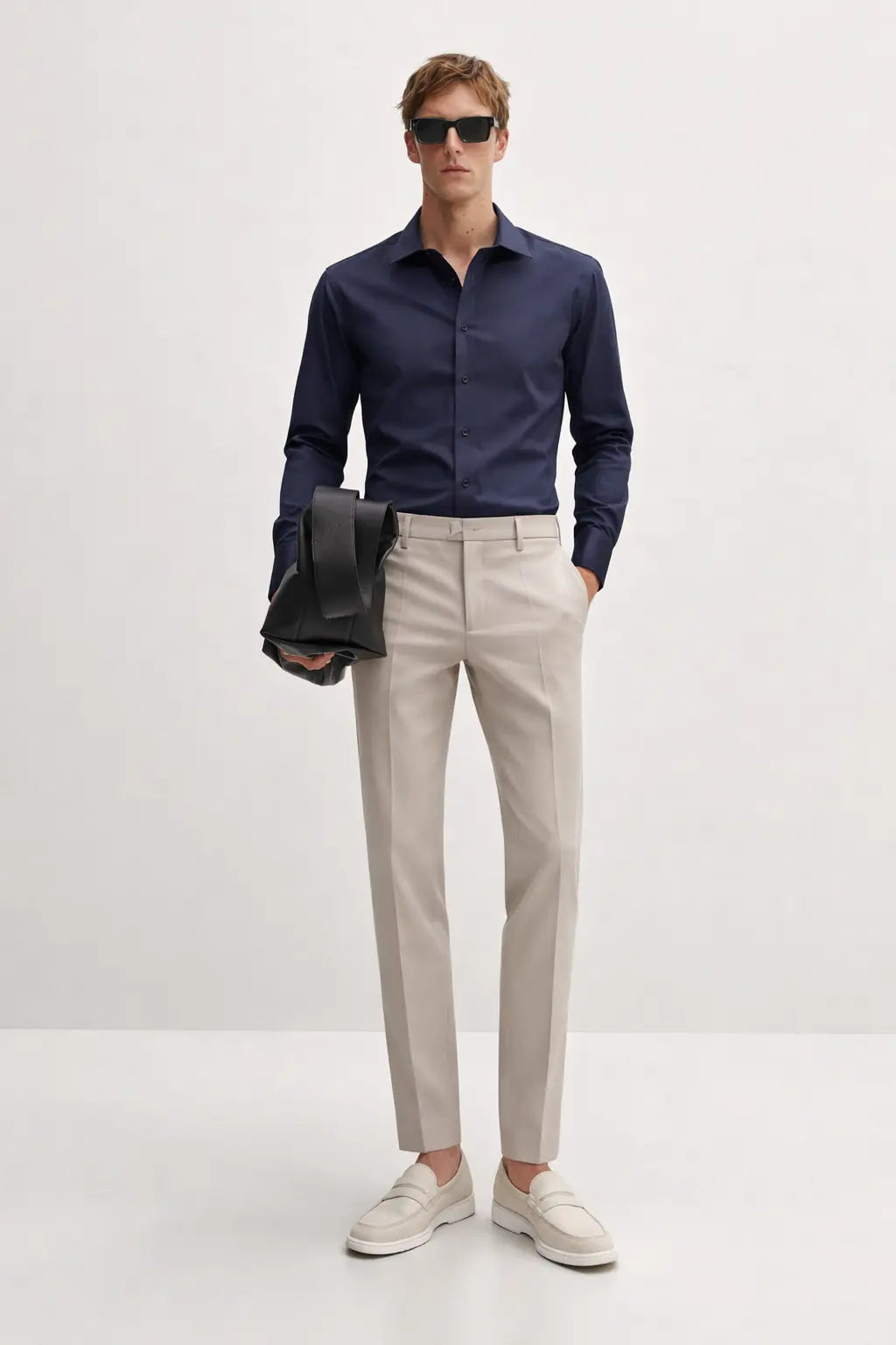 Old Money Stretch Button-up Shirt shown in a lifestyle setting, cropped view