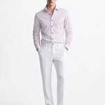Old Money Stretch Button-up Shirt shown in a lifestyle setting, side angle view