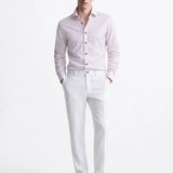 Old Money Stretch Button-up Shirt shown in a lifestyle setting, side angle view