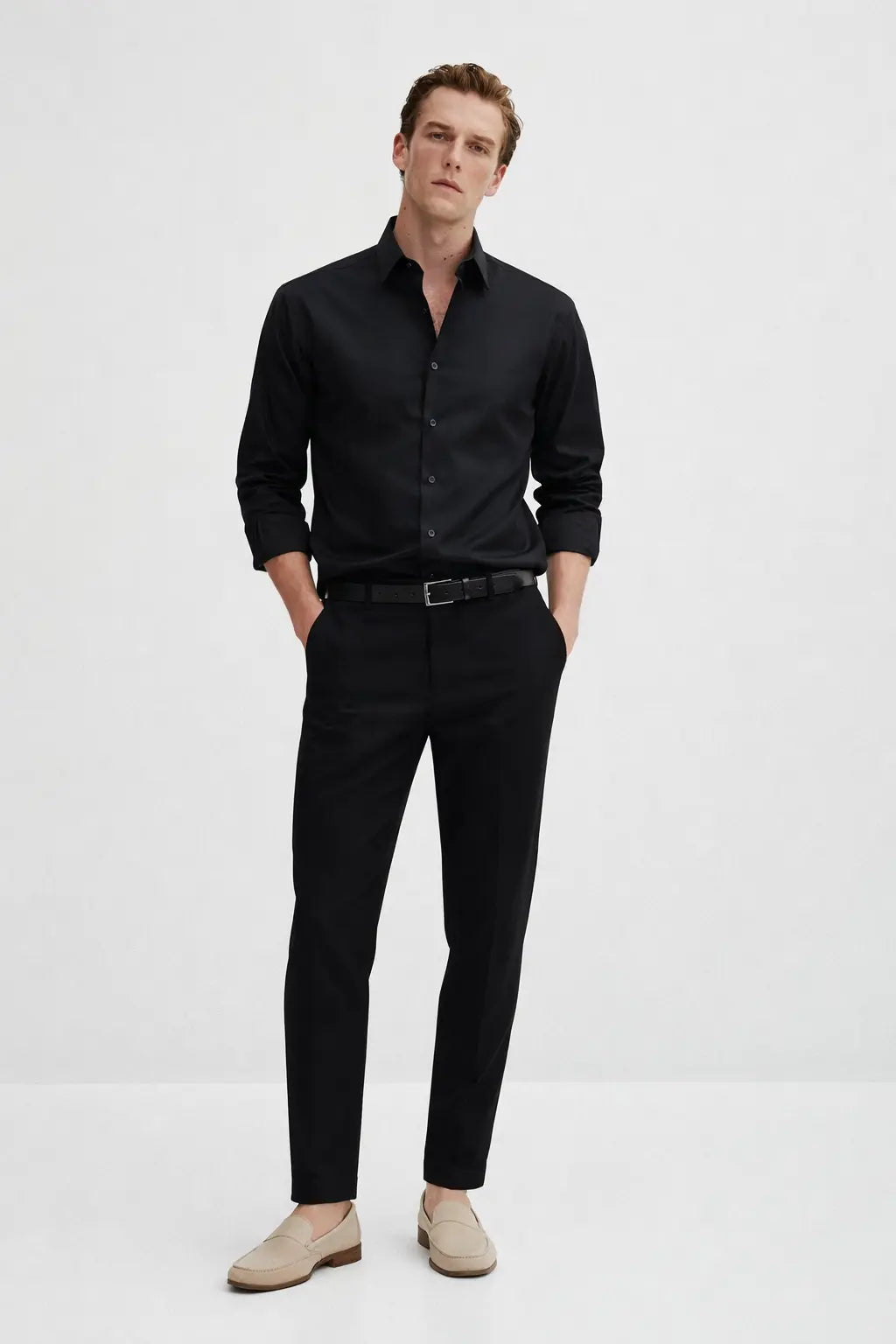 Old Money Stretch Button-up Shirt shown in a lifestyle setting
