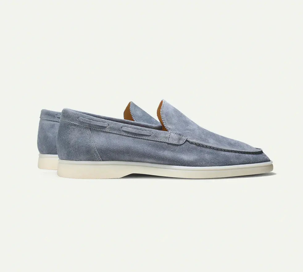 Side view of Blue yacht Old Money Suede Loafers