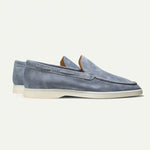 Side view of Blue yacht Old Money Suede Loafers