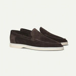 Side view of Dark brown Old Money Suede Loafers