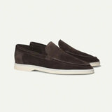 Side view of Dark brown Old Money Suede Loafers