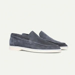 Side view of Dark gray Old Money Suede Loafers