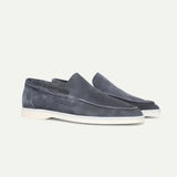 Side view of Dark gray Old Money Suede Loafers