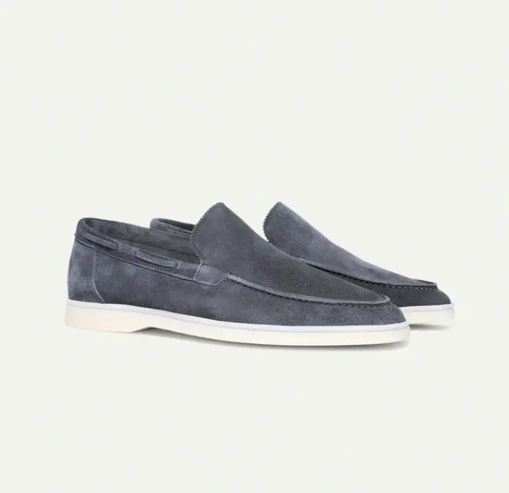 Side view of Dark gray Old Money Suede Loafers