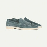 Side view of Light turquoise Old Money Suede Loafers