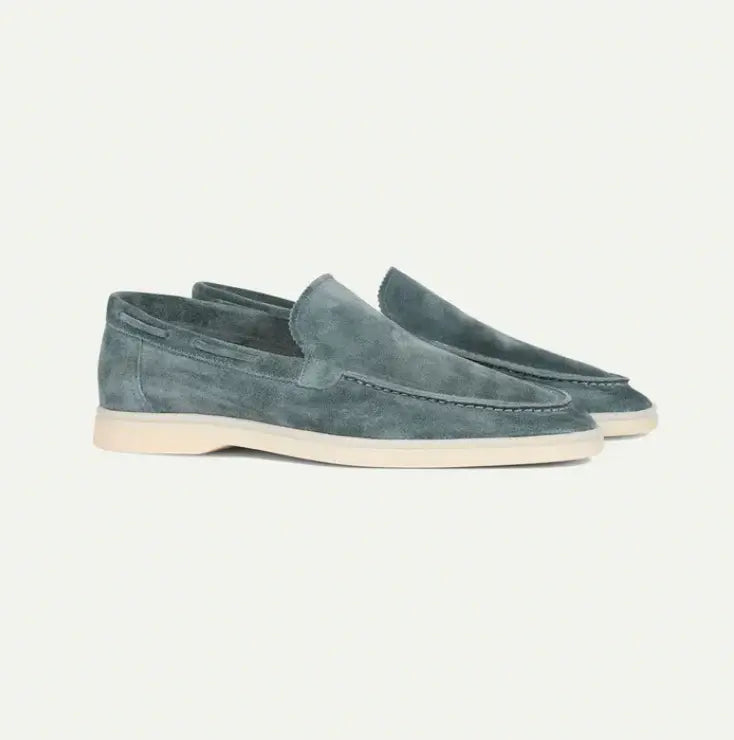 Side view of Light turquoise Old Money Suede Loafers