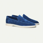 Side view of Navy blue Old Money Suede Loafers