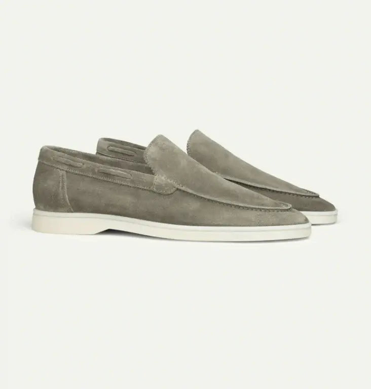 Side view of Olive green Old Money Suede Loafers
