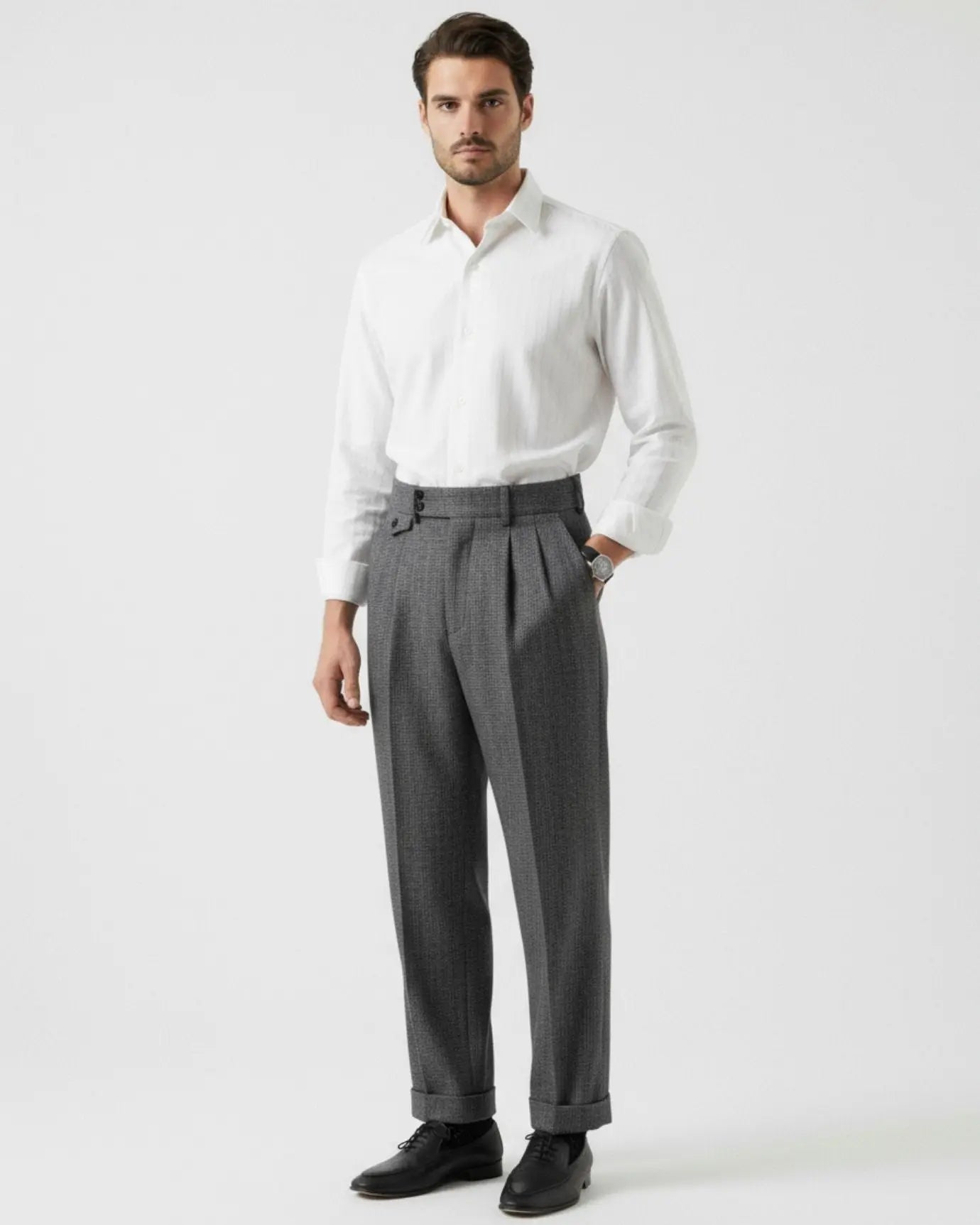 Old Money Trousers Neapolitan Wool shown in a lifestyle setting