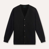 Front view of Black Old Money Wool Cardigan Sweater