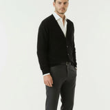Old Money Wool Cardigan Sweater shown in a lifestyle setting, cropped view