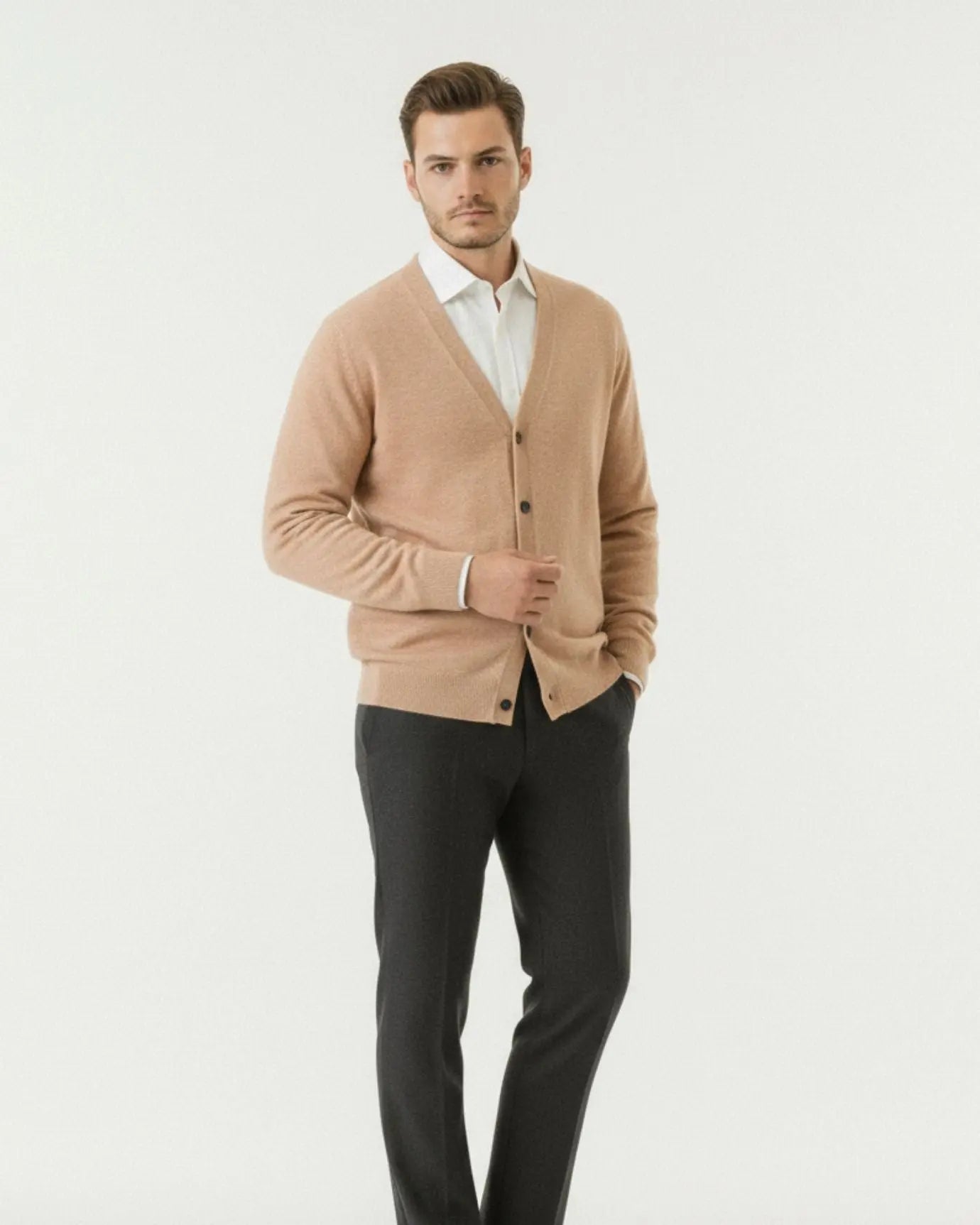 Old Money Wool Cardigan Sweater shown in a lifestyle setting