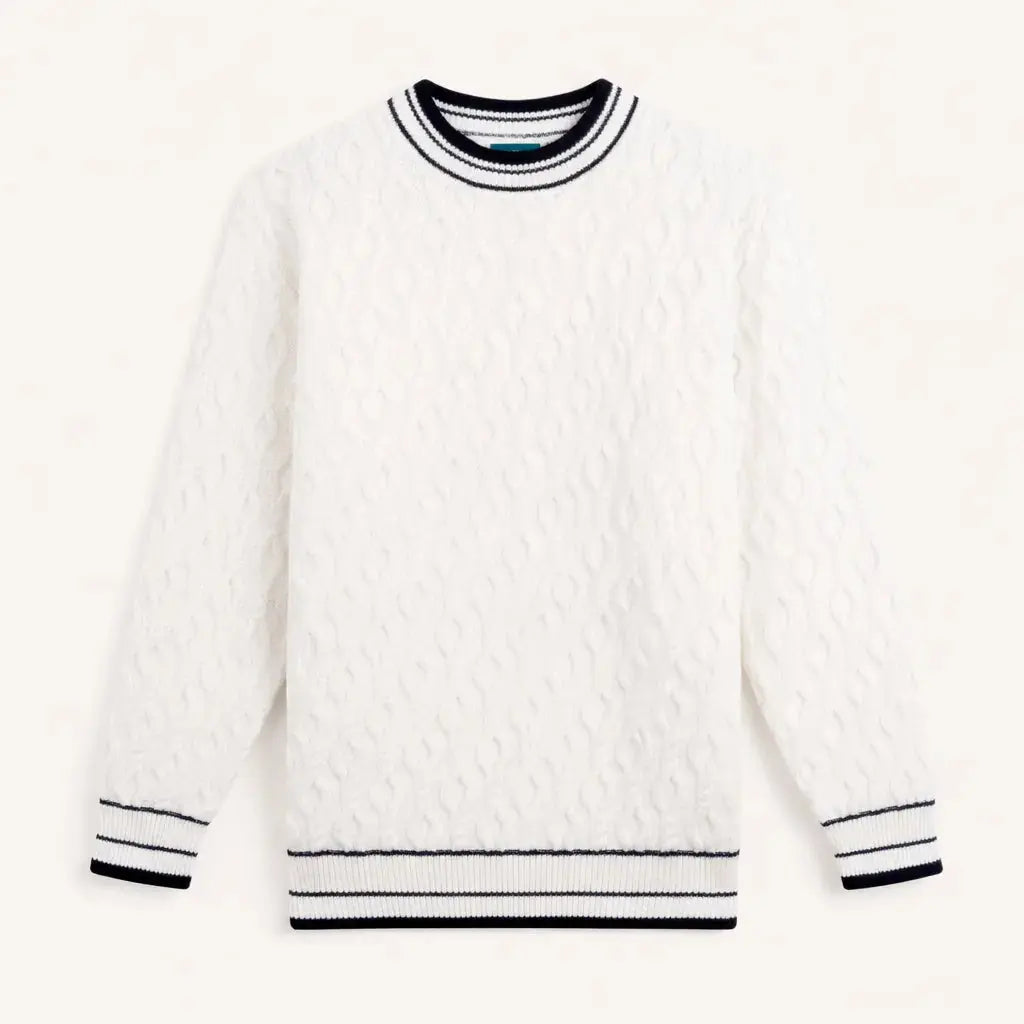 Front view of White Old Money Wool & Cashmere Sweater