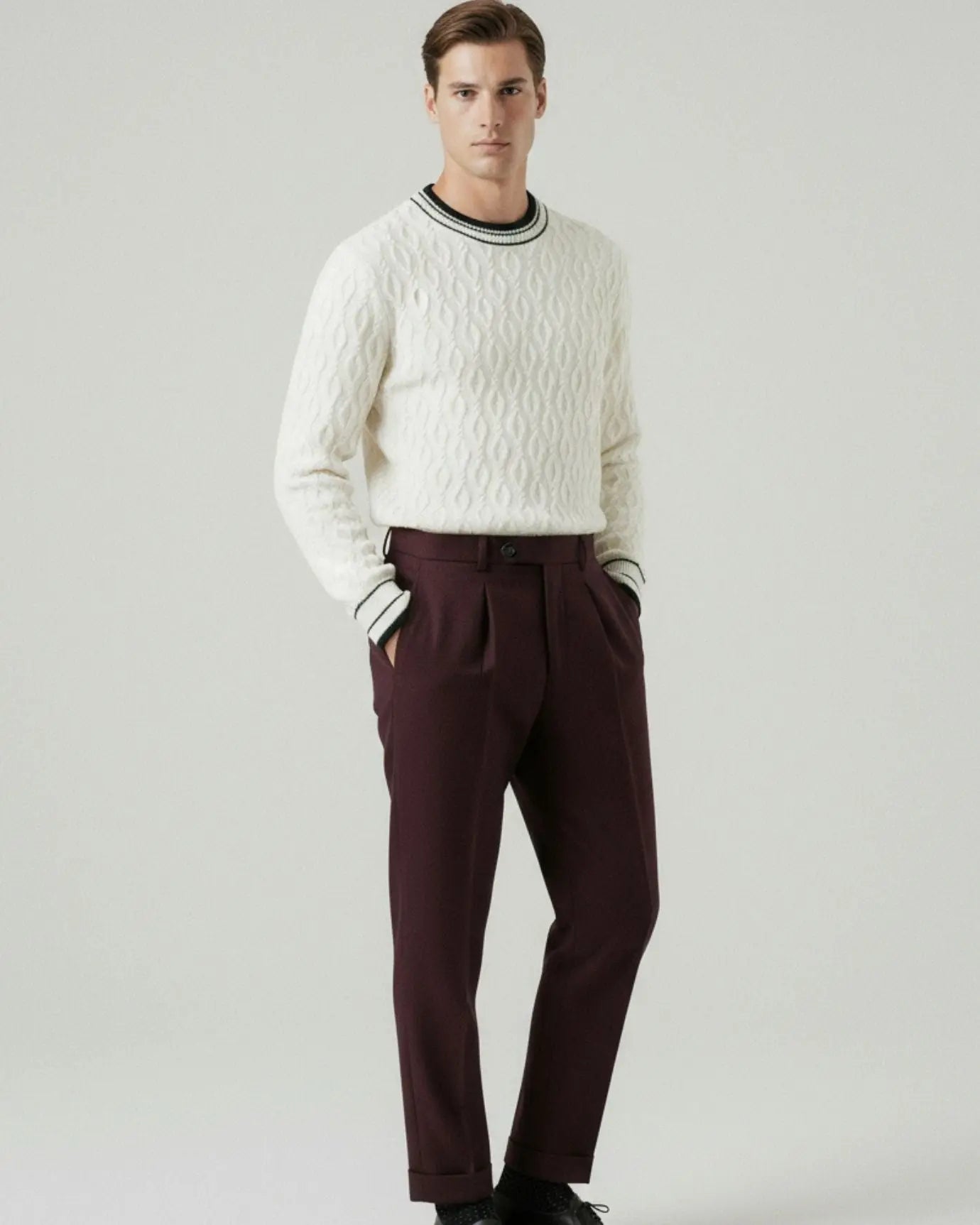 Old Money Wool & Cashmere Sweater shown in a lifestyle setting, alternate view