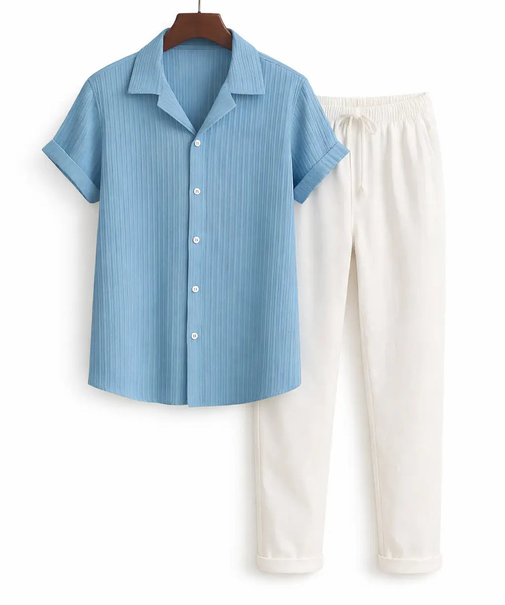 Front view of Light Blue Palawan - Short-Sleeved Set