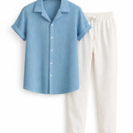 Front view of Light Blue Palawan - Short-Sleeved Set