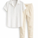 Front view of White & Beige Palawan - Short-Sleeved Set