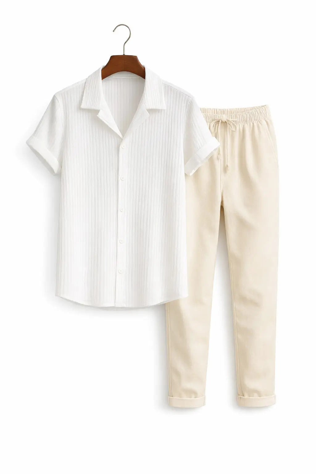 Front view of White & Beige Palawan - Short-Sleeved Set