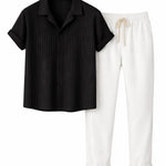 Black & White Palawan - Short-Sleeved Set shown in a lifestyle setting