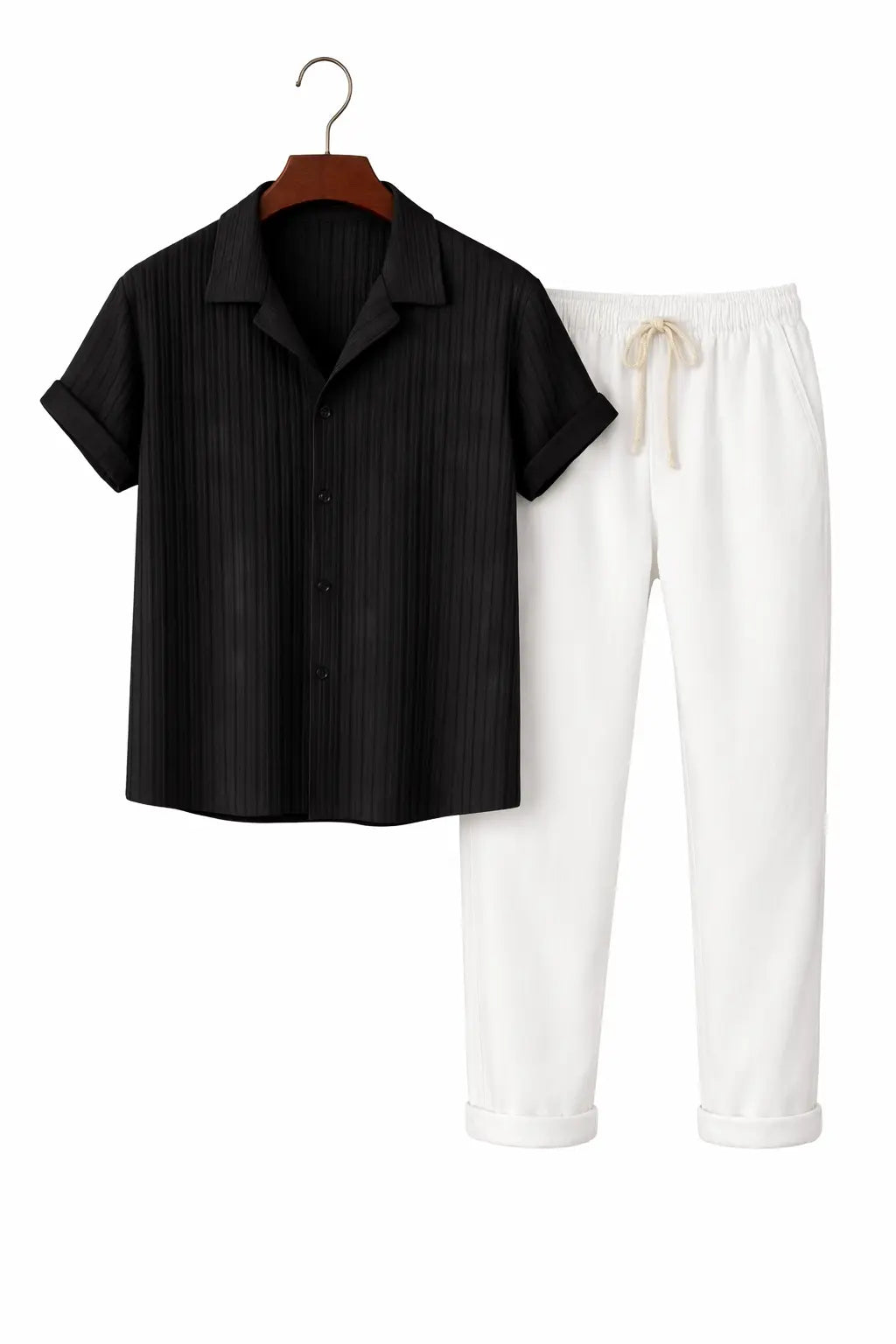 Black & White Palawan - Short-Sleeved Set shown in a lifestyle setting