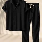 Black Palawan - Short-Sleeved Set shown in a lifestyle setting