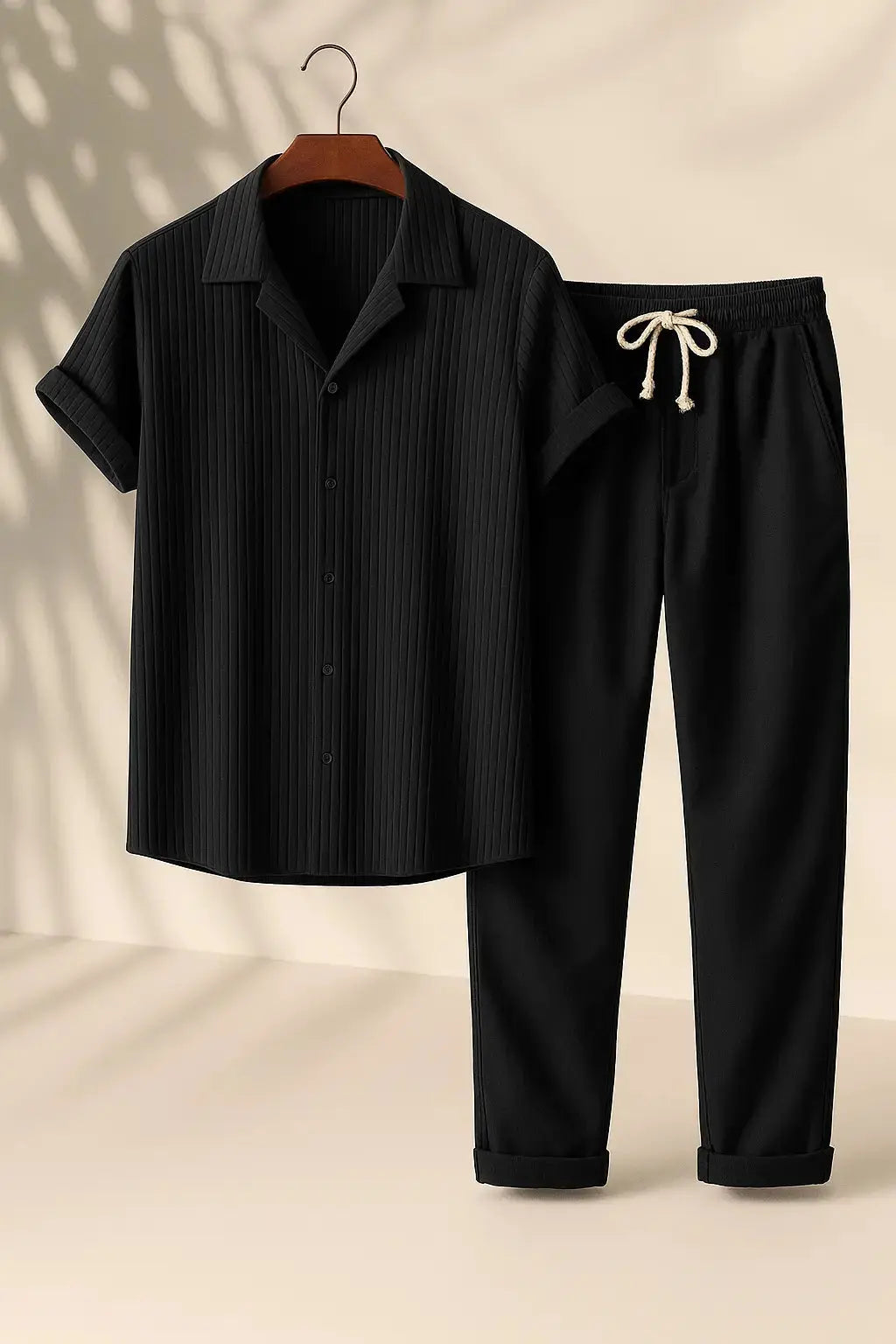 Black Palawan - Short-Sleeved Set shown in a lifestyle setting