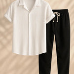 White & Black Palawan - Short-Sleeved Set shown in a lifestyle setting