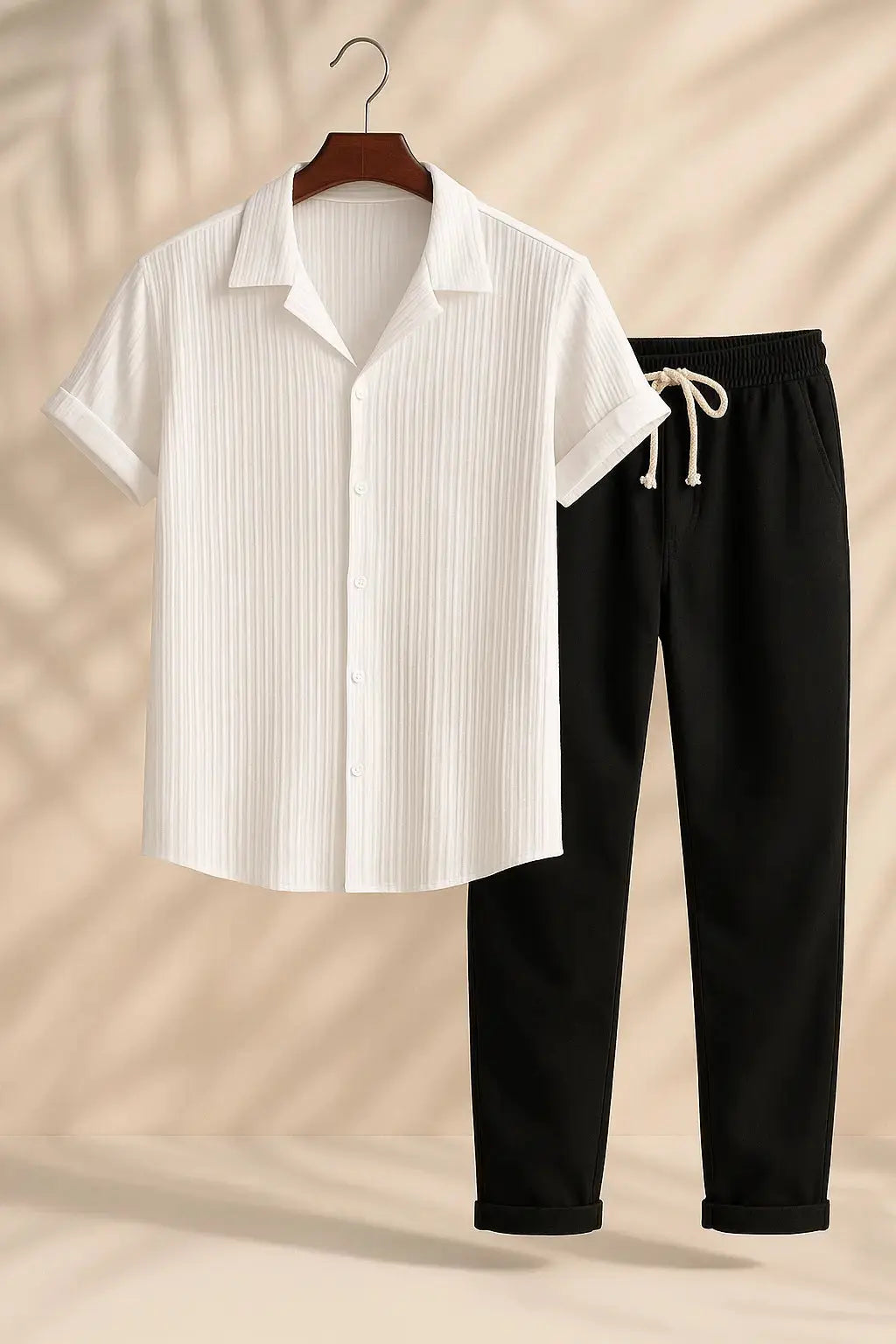 White & Black Palawan - Short-Sleeved Set shown in a lifestyle setting
