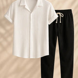White & Black Palawan - Short-Sleeved Set shown in a lifestyle setting