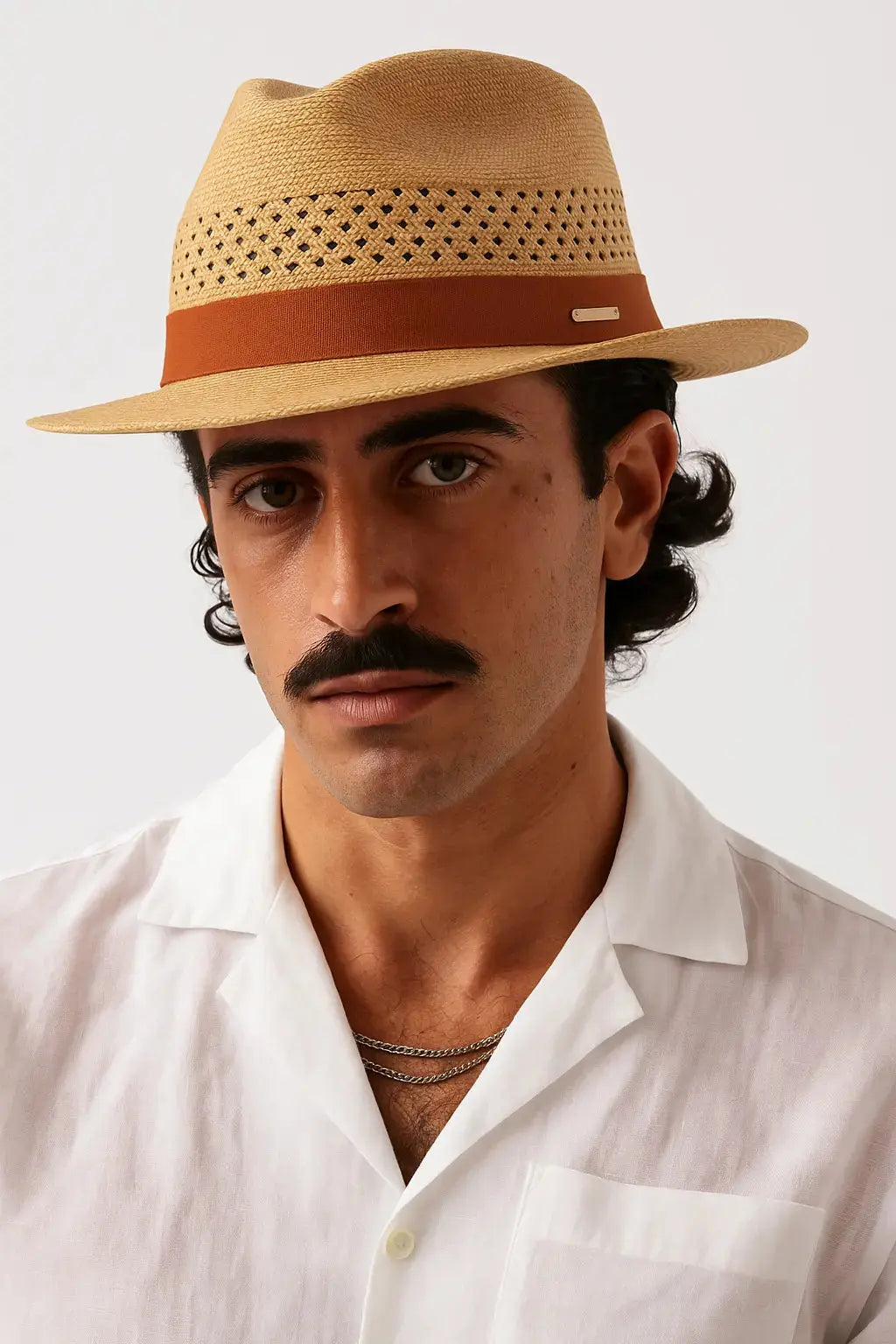 Panama Hat shown in a lifestyle setting, alternate view