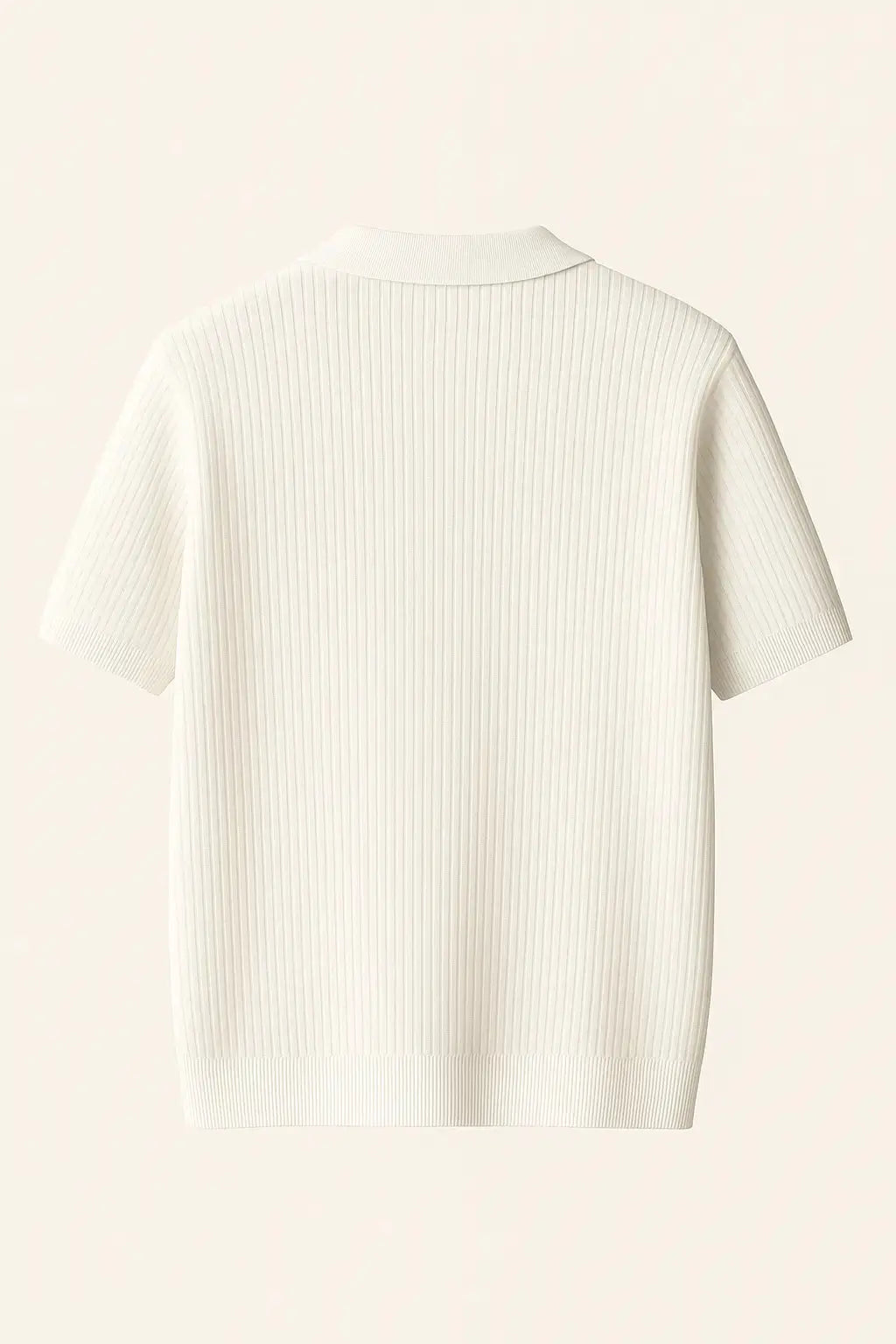 Ribb Polo shown in a lifestyle setting, cropped view
