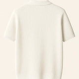 Ribb Polo shown in a lifestyle setting, cropped view