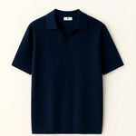 Navy Blue Ribb Polo shown in a lifestyle setting