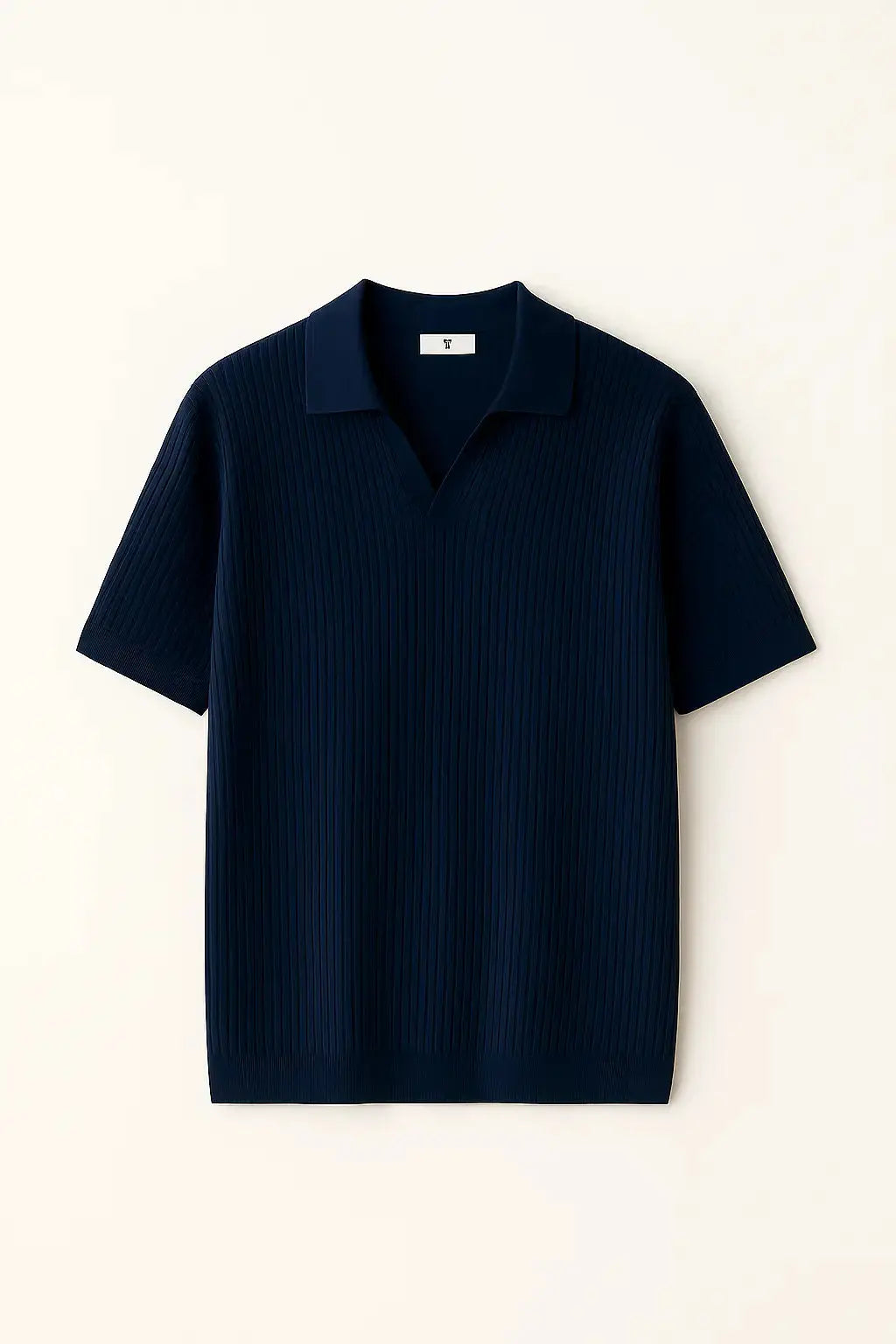 Navy Blue Ribb Polo shown in a lifestyle setting