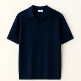 Navy Blue Ribb Polo shown in a lifestyle setting