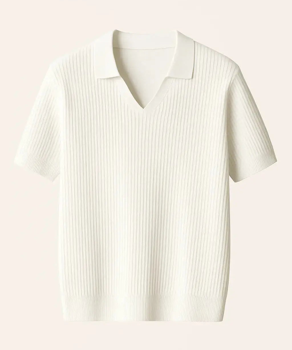White Ribb Polo shown in a lifestyle setting