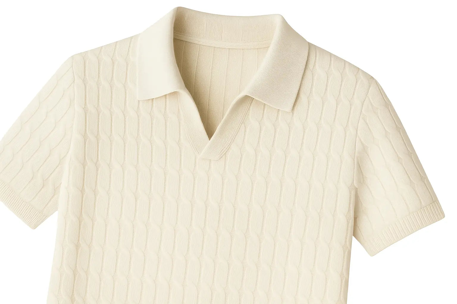 Close-up detail of Noir Ribbed Polo