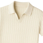 Close-up detail of Noir Ribbed Polo