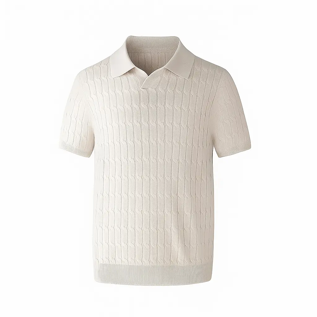 Front view of Cream White Noir Ribbed Polo
