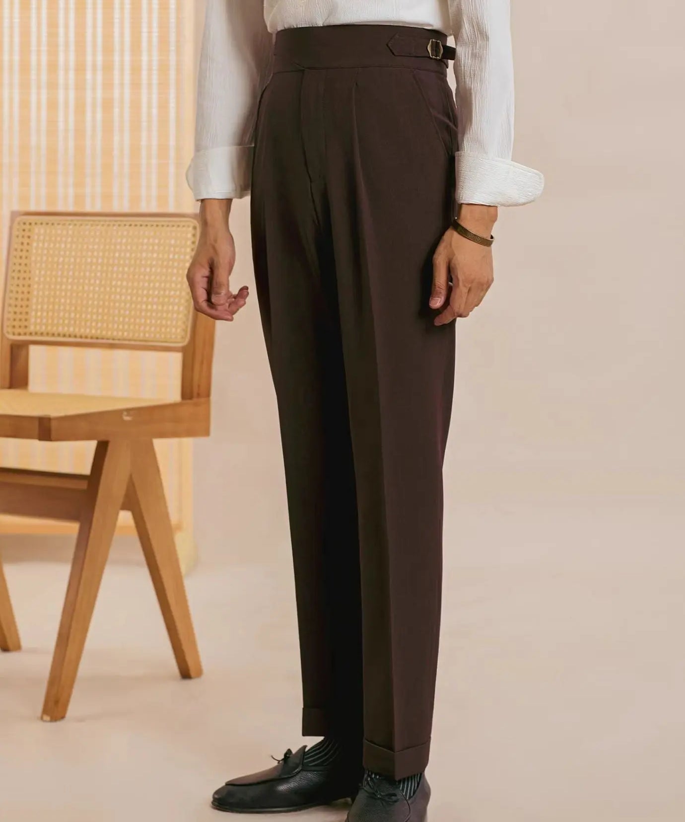 Close-up detail of Brown San Fransisco Italian Trousers